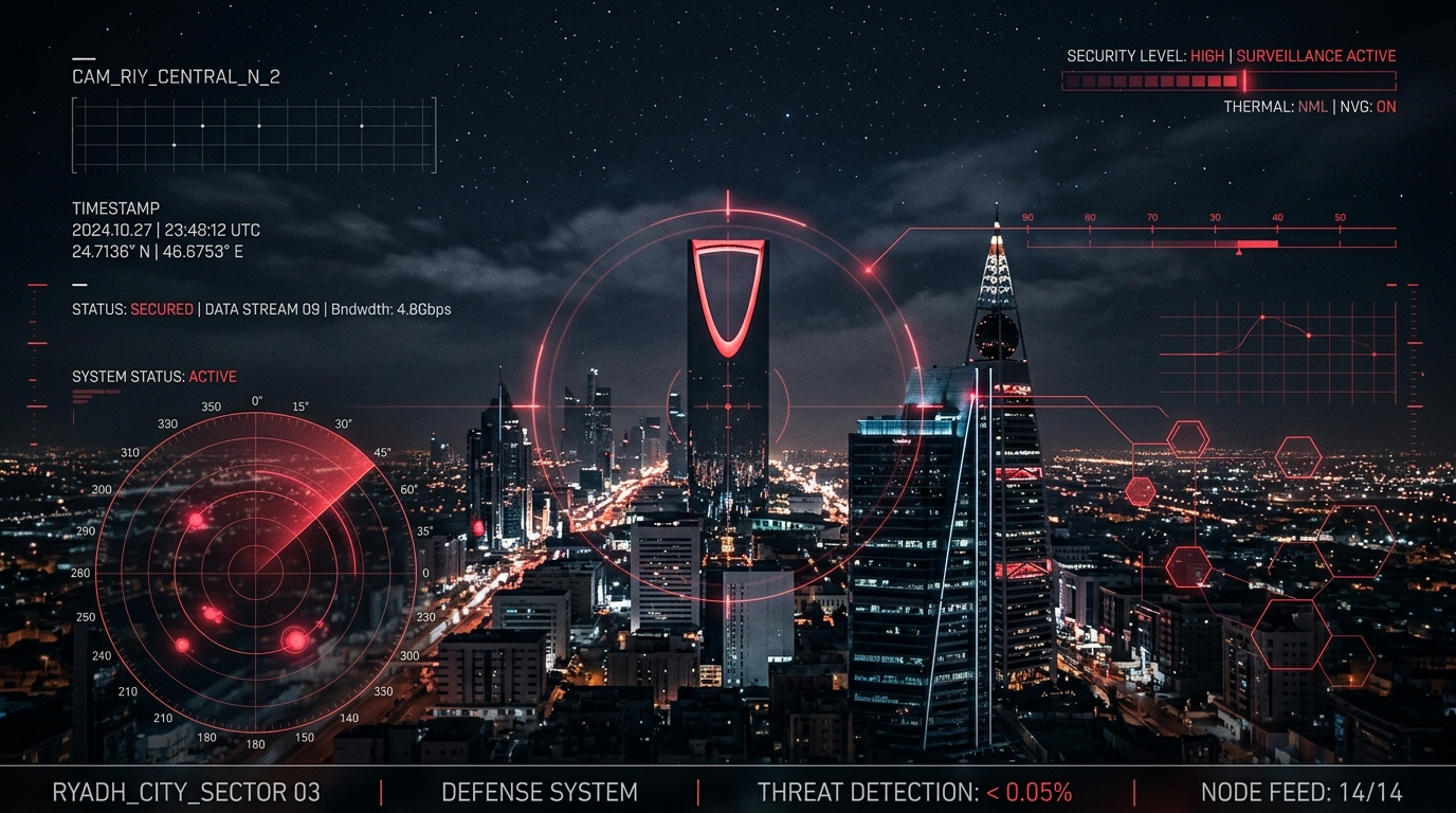 Riyadh night skyline security center representation